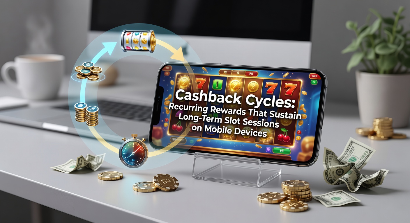 Grafiek die cashback-cycli illustreert met pijlen die verliezen omzetten in terugkerende beloningen tijdens mobiele slotsessies