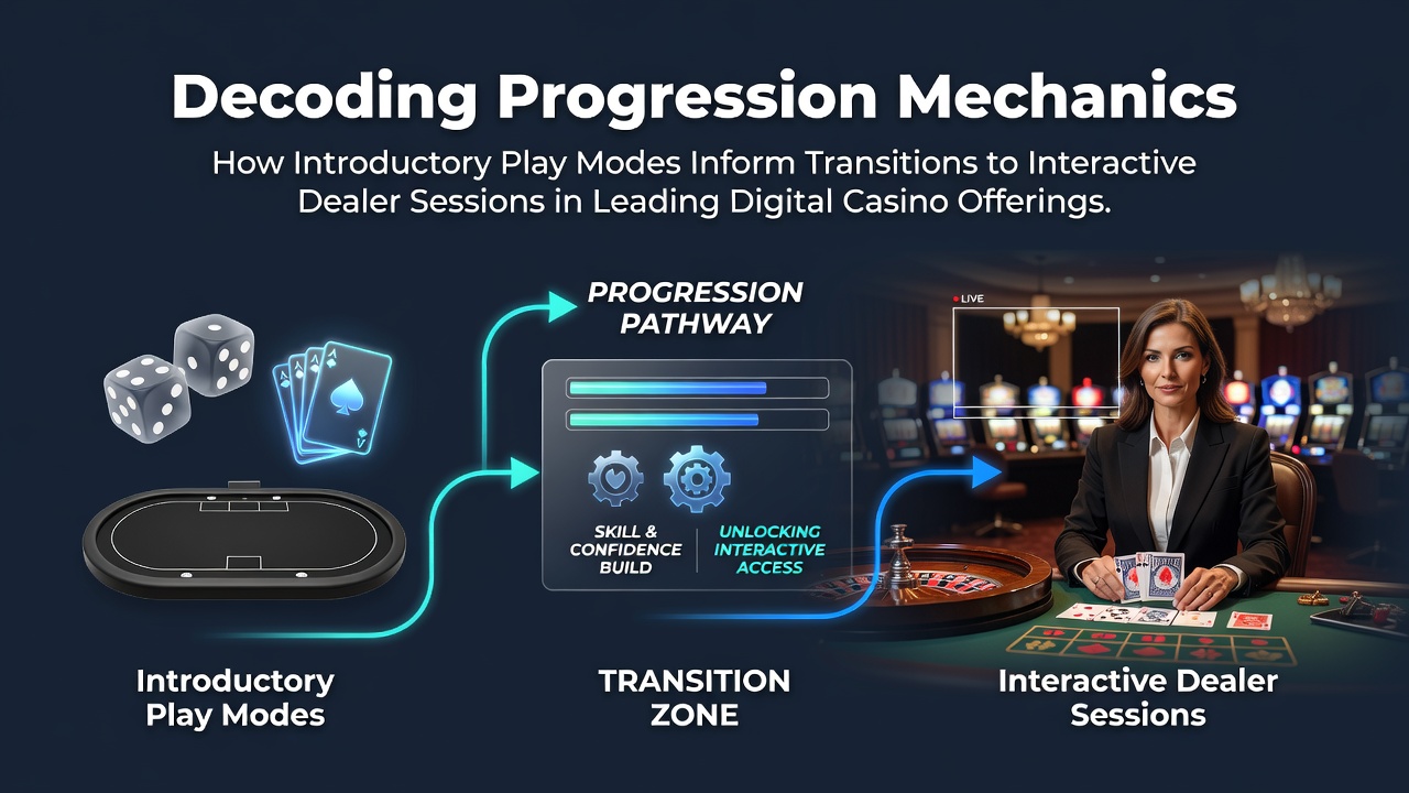 Visualisatie van de overgang van demo modi naar live dealer sessies in digitale casino platforms