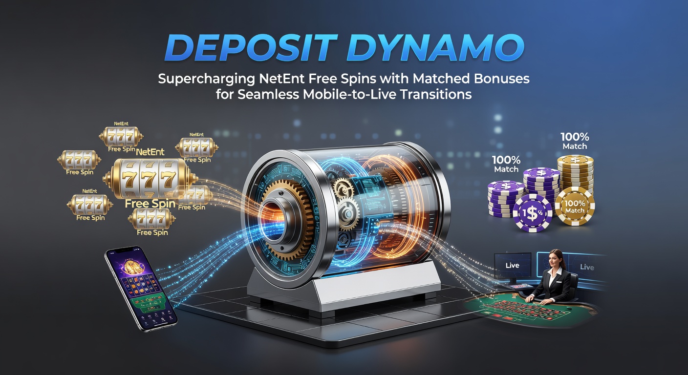 Grafische weergave van een dynamische stortingsbonus die NetEnt free spins versnelt, met mobiele slots die overgaan in live dealer tafels