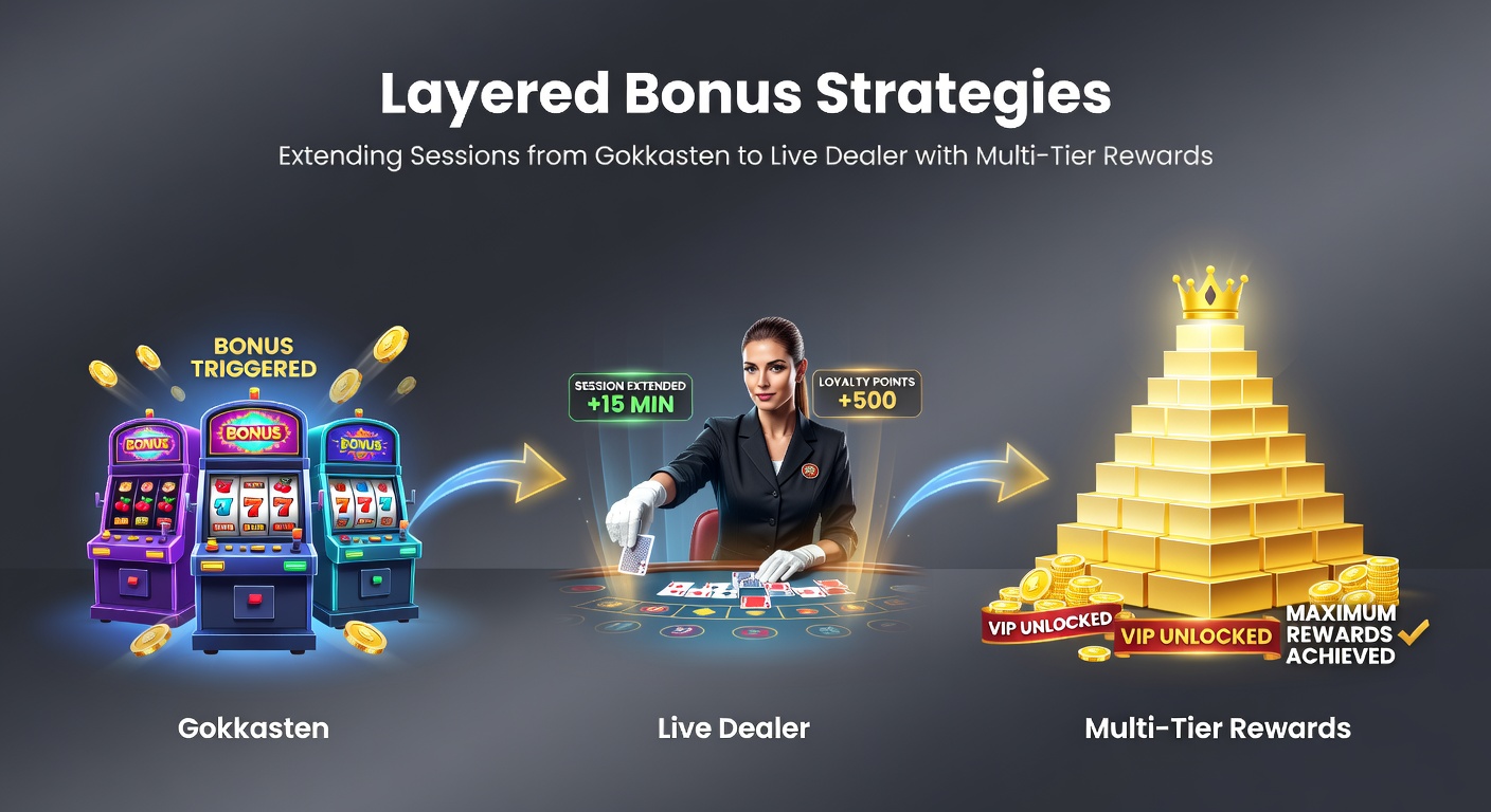 Grafische weergave van gelaagde bonusstructuren die slotsessies verbinden met live dealer tafels via multi-tier beloningen