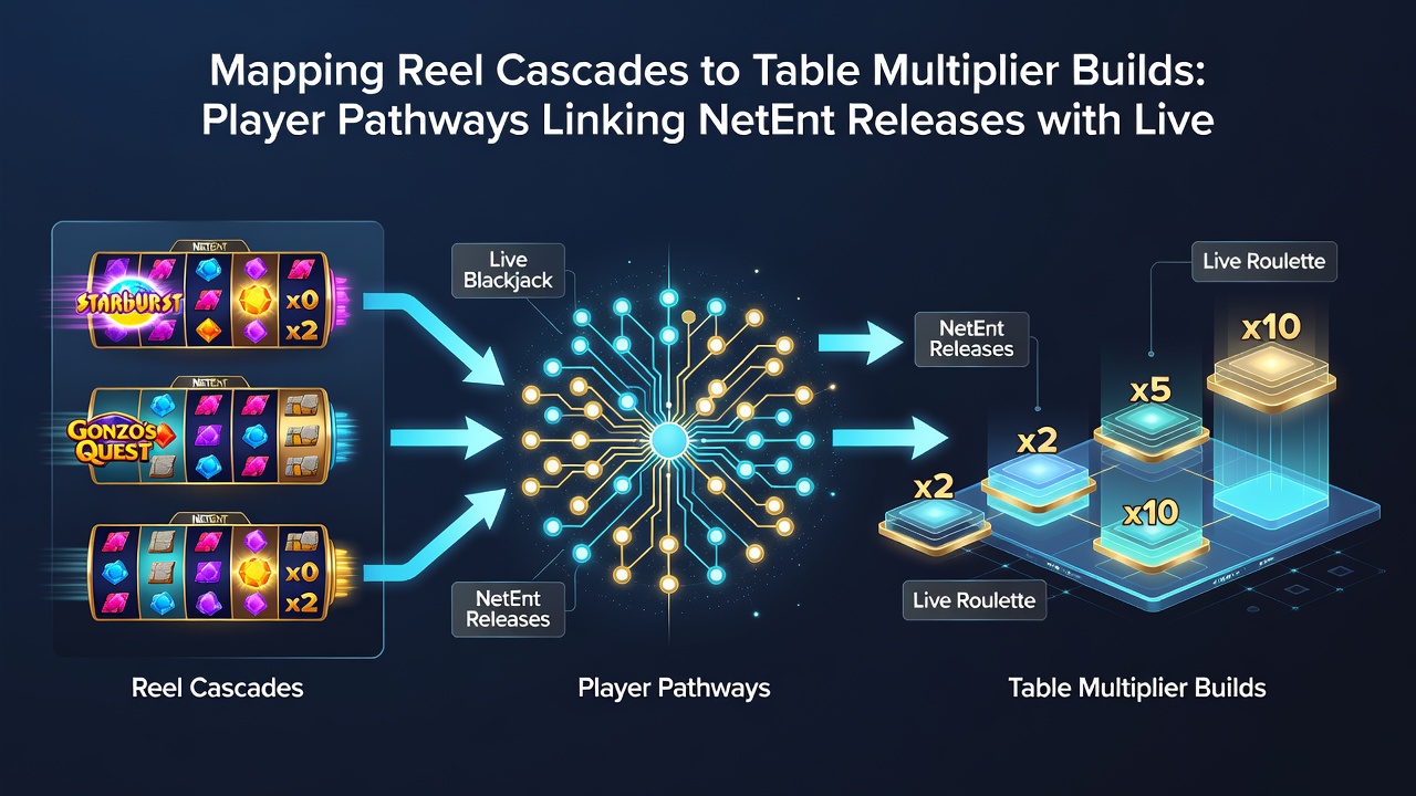 Overzicht van spelerstrajecten die NetEnt cascades verbinden met live tafel multipliers