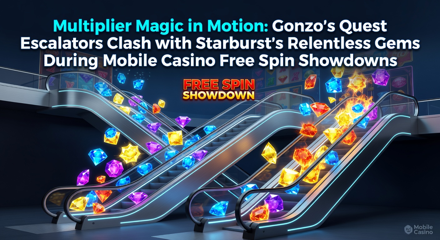 Gonzo's Quest multiplier ladder oplichtend tijdens een free fall bonus op een mobiel scherm, met vallende blokken en escalerende vermenigvuldigers