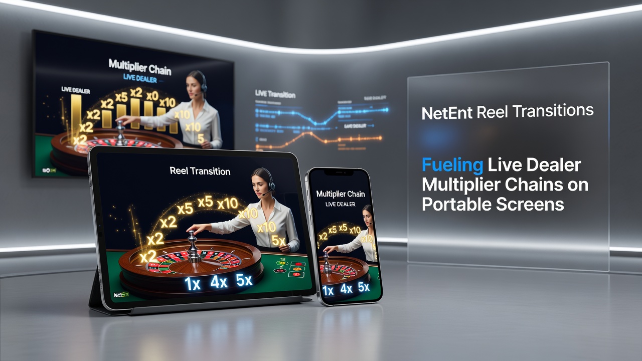 Mobiele interface met NetEnt reeltransities en live dealer multiplier ketens