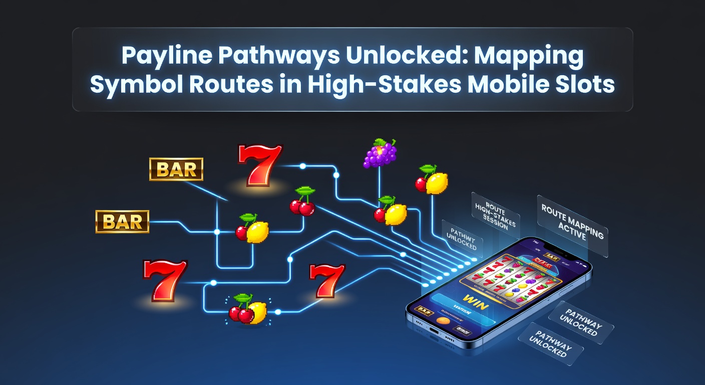 Visualisatie van complexe payline-routes die over rollen kronkelen in een high-stakes mobiele gokkast, met gloeiende symbolen die winnende paden verlichten