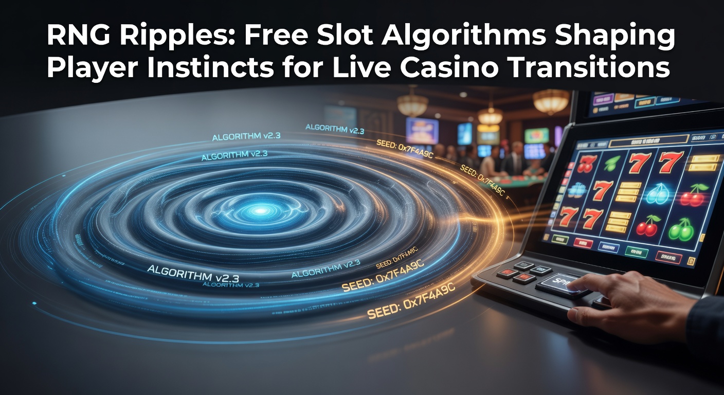 Visualisatie van RNG-algoritmes in actie op een gratis slot-scherm, met golvende patronen die uitstralen naar live casino tafels