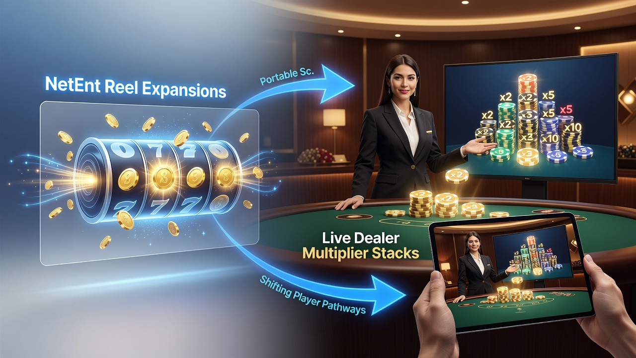 Detailopname van live dealer multiplier stapeling op tablet scherm