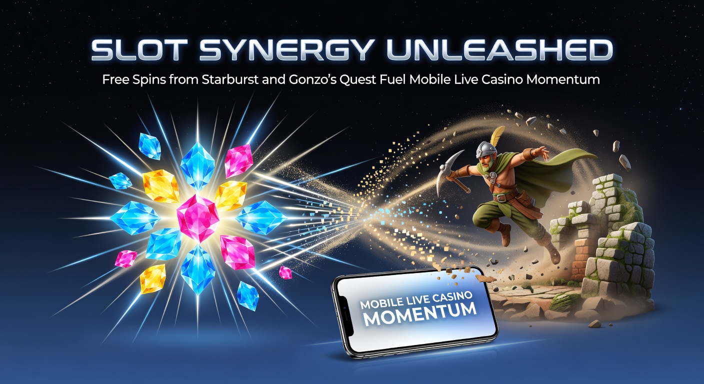Schermafbeelding van Starburst en Gonzo's Quest slots met free spins activerend op een mobiel live casino scherm, symboliserend synergie tussen klassieke slots en live gaming