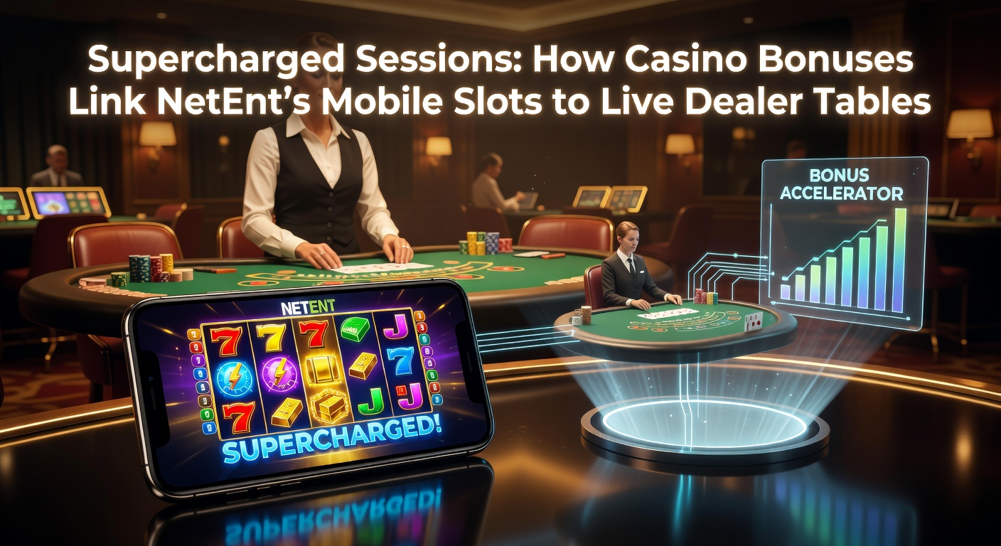 Schermafbeelding van een supercharged session waarin een NetEnt mobiele slot naadloos overgaat naar een live dealer tafel met actieve bonus