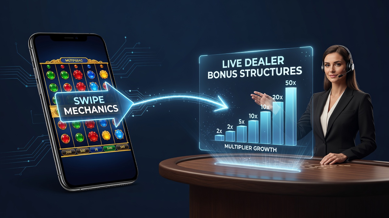 Swipe bewegingen op mobiele slots die multipliers activeren en doorstromen naar live dealer tafels