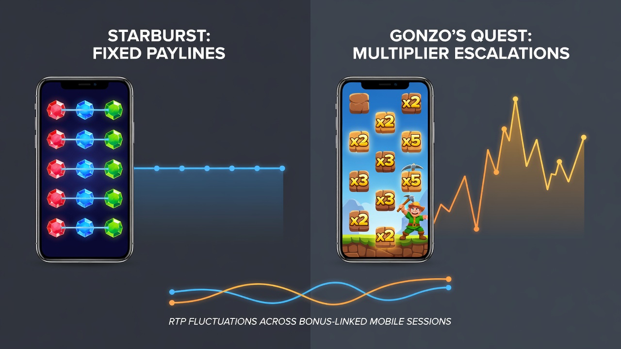 Vergelijking van Starburst paylines en Gonzo's Quest avalanche multipliers op mobiele schermen