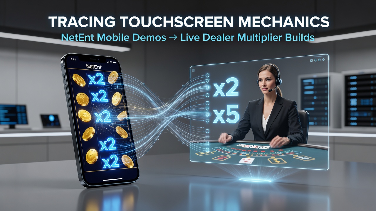 Touchscreen interactie in NetEnt mobiele demo's die leidt naar live dealer multiplier builds