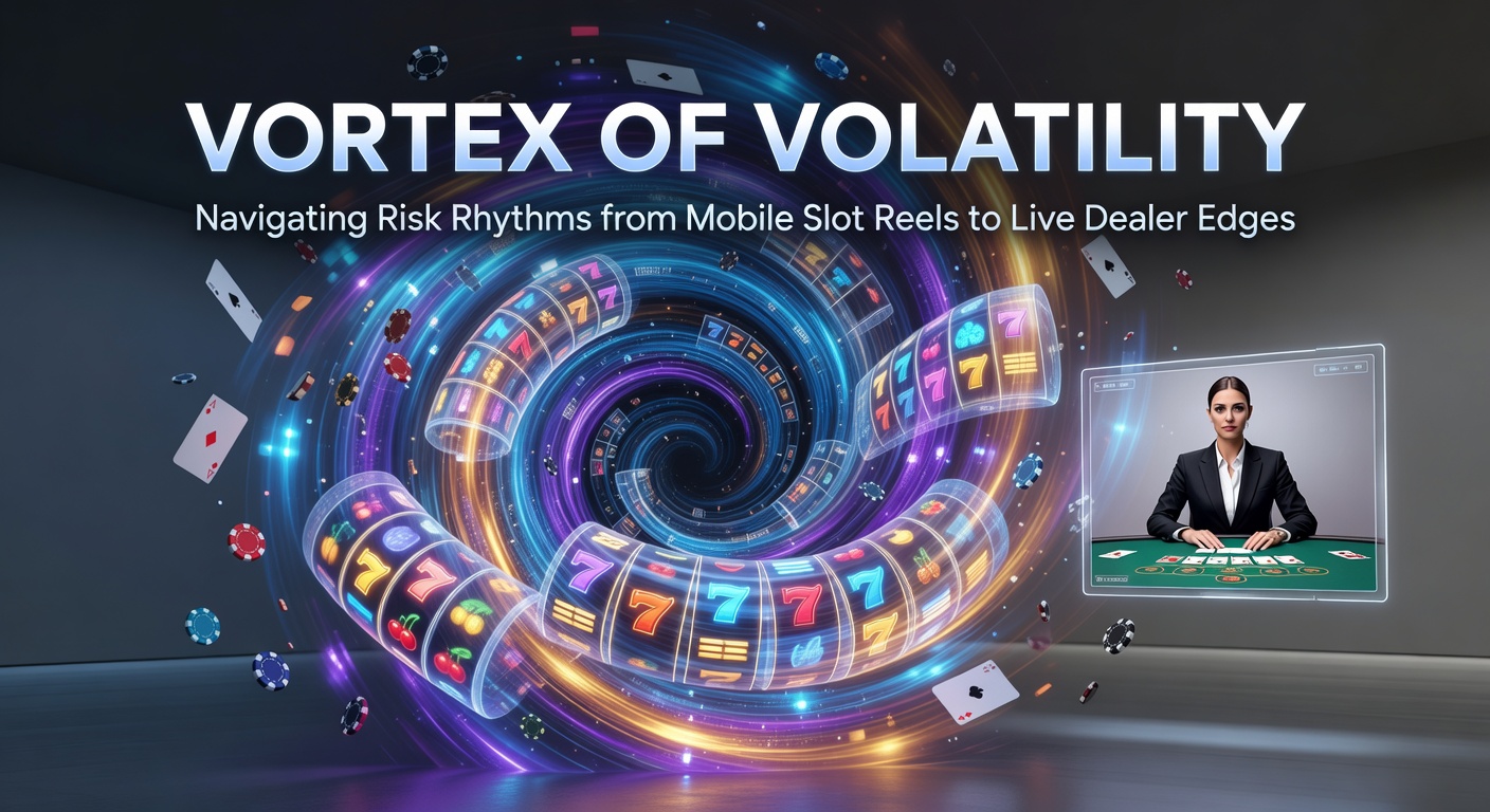 Draaiende slotrollen op een mobiel scherm met volatiliteitsgrafieken op de achtergrond, symboliserend de wilde schommelingen in risico's